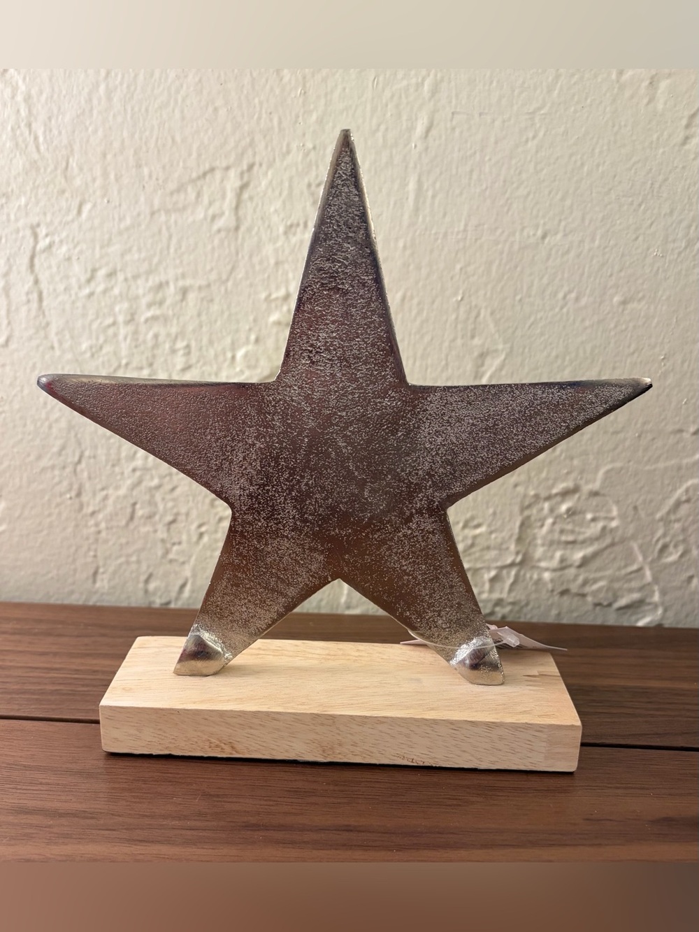 Celebrate It Silver Metal Star Tabletop Decor Wood Base New